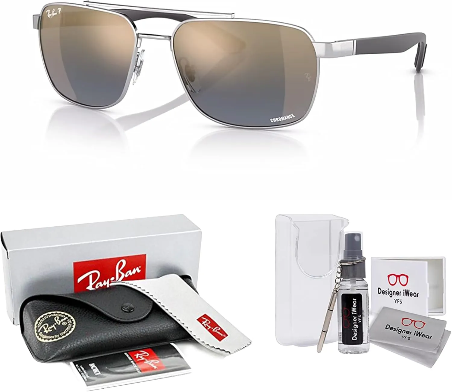 Ray-Ban RB3701 Rectangle Sunglasses for Men   BUNDLE With Designer iWear Eyewear Kit