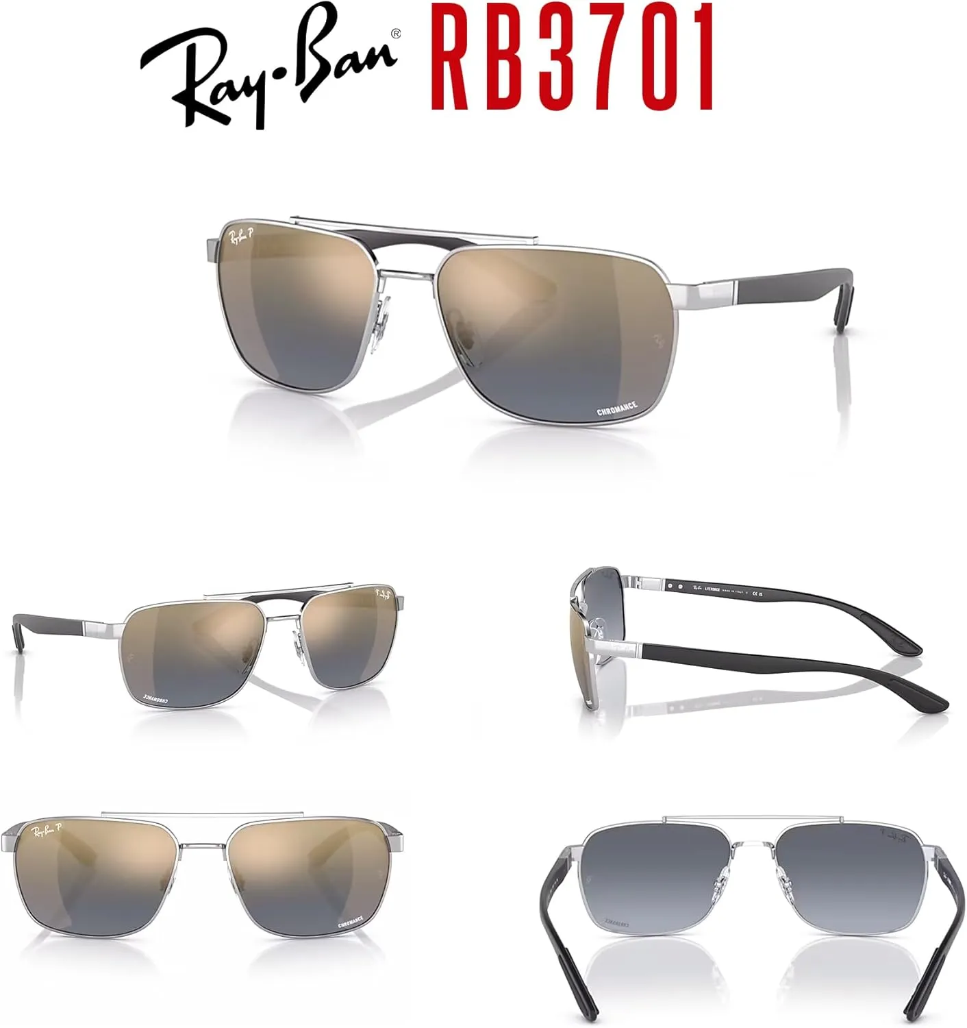 Ray-Ban RB3701 Rectangle Sunglasses for Men   BUNDLE With Designer iWear Eyewear Kit