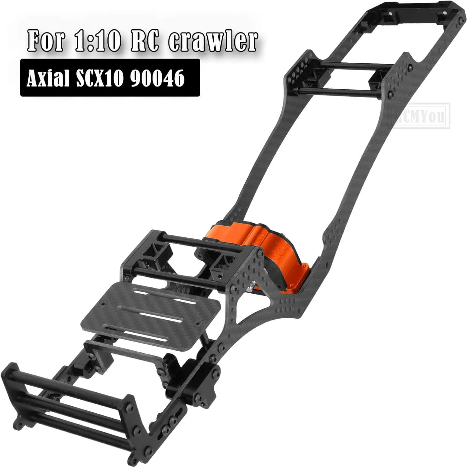 RC Carbon Fiber Frame Chassis w/Gearboxes Upgrades Part for 1/10 Axial SCX10 SCX10 II 90046 90047 RC Crawler Car,Orange