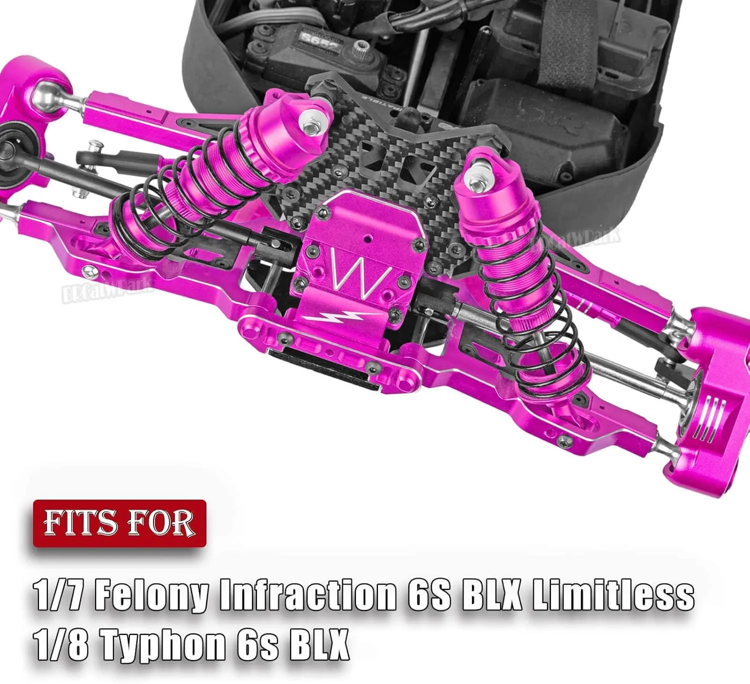 RC Upgrades Part for 1/8 Typhon 6s BLX,1/7 Felony Infraction 6S BLX Limitless,Front Rear Suspension A-Arms,Steering Blocks,Caster Block,Turnbuckles Camber Links w/25T Servo,Pink