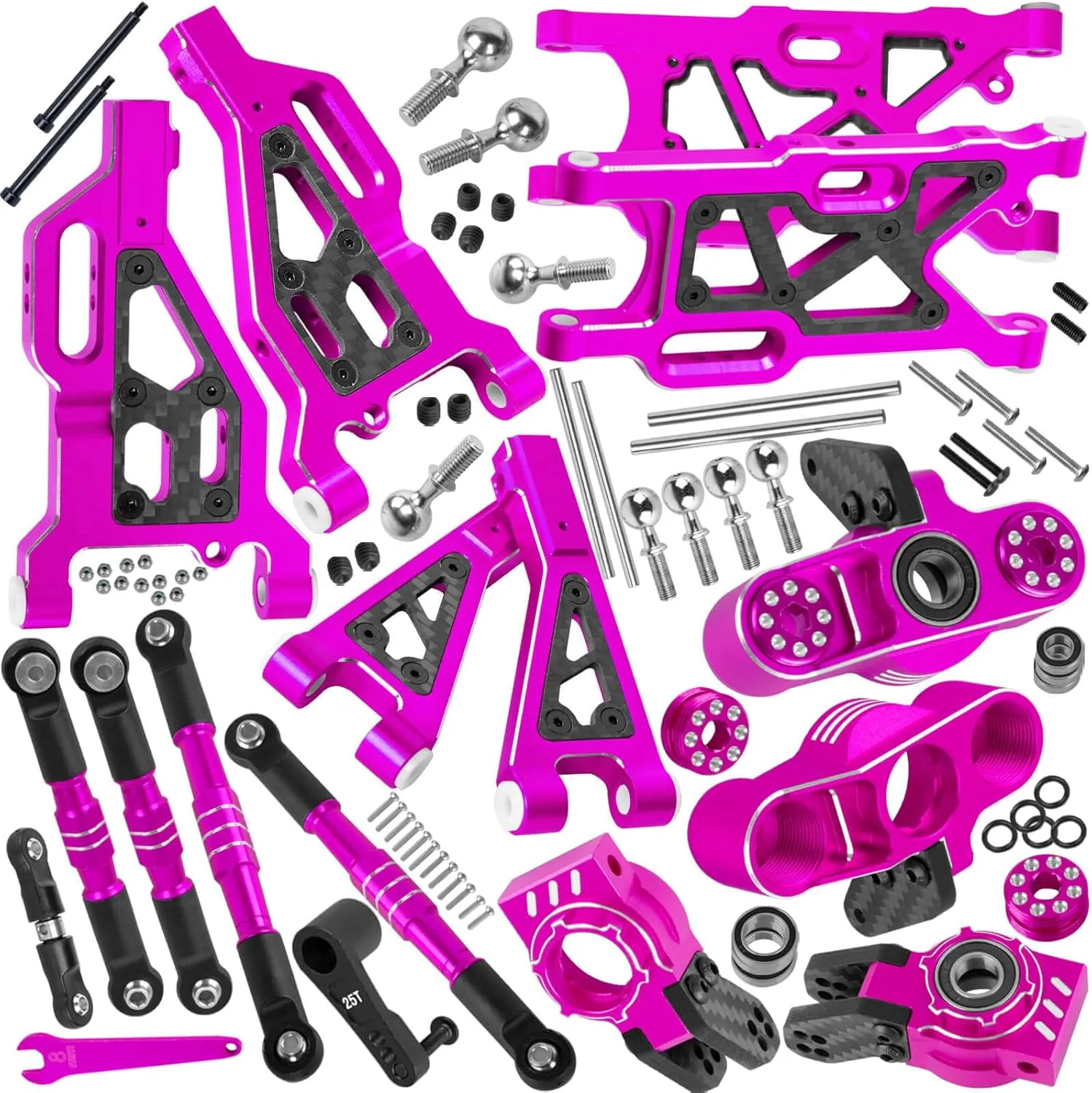 RC Upgrades Part for 1/8 Typhon 6s BLX,1/7 Felony Infraction 6S BLX Limitless,Front Rear Suspension A-Arms,Steering Blocks,Caster Block,Turnbuckles Camber Links w/25T Servo,Pink