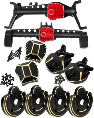 RC Upgrades Part for Axial SCX10 III,Aluminum Front Rear Portal Axles/Brass Axle Diff Cover/Brass Inner Portal Covers Front Steering Knuckles/Brass Portal Covers Weights,Black