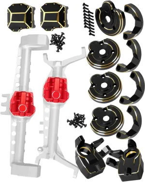RC Upgrades Part for Axial SCX10 III,Aluminum Front Rear Portal Axles/Brass Axle Diff Cover/Front Inner Portal Covers Steering Knuckles/Portal Covers Weights,Silver