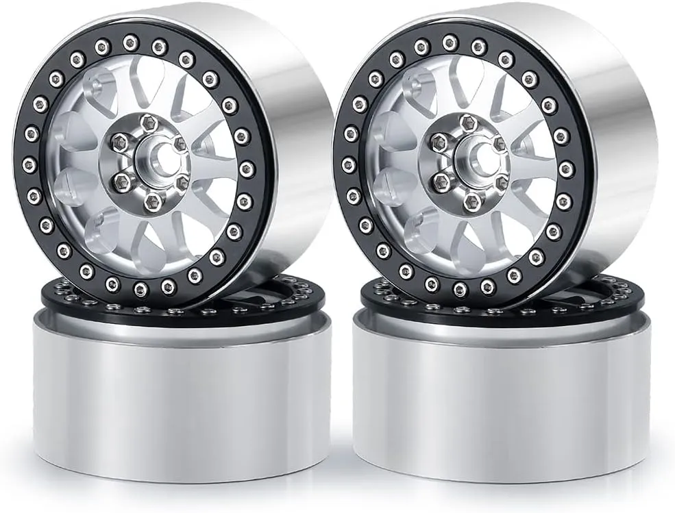 RCLIONS 4PCS 2.2inch Beadlock Wheels 35mm RC Aluminum Rims for AXIAL Wraith RR10 90048/90018 TRX4 1/10th RC Crawler Truck Car (Silver)