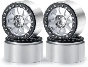 RCLIONS 4PCS 2.2inch Beadlock Wheels 35mm RC Aluminum Rims for AXIAL Wraith RR10 90048/90018 TRX4 1/10th RC Crawler Truck Car (Silver)