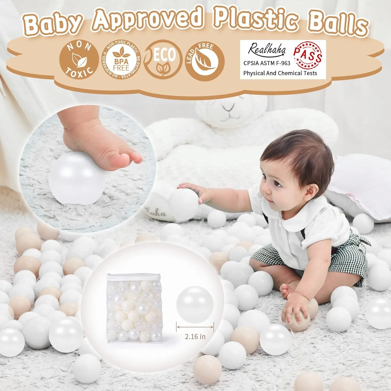 Realhaha Ball Pit Balls 100 Play Balls Plastic Balls for Baby Girls Toddlers Kids Play Tent Pool Playhouse Playpen Party Decoration 2.2 2.36 2.75 Inch