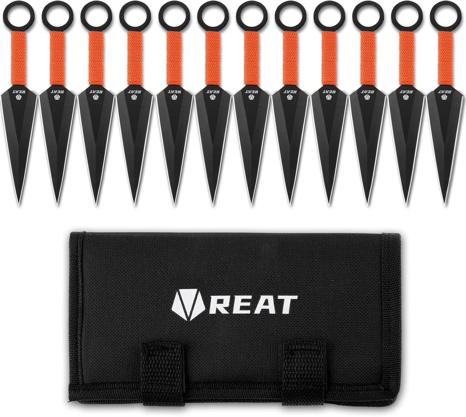 REAT Throwing Products - 12 Piece,6.5" 440 Stainless Steel with Cord-Wrapped Handle, Includes Nylon Carrying Case for Safe Storage for Competition, Training and Recreation (Black2)