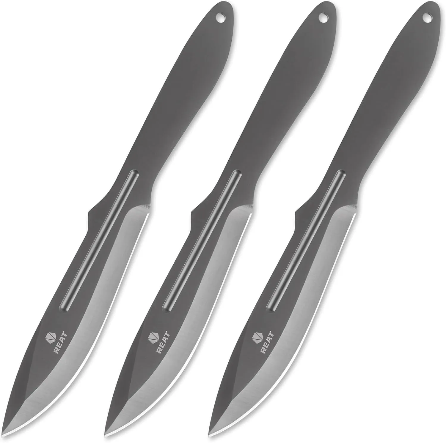 REAT Throwing Products - 3 Piece, 12" 440 Stainless Steel with Gray Coating, Includes Sheath for Safe Storage,Kunai knives for Competition, Training and Recreation