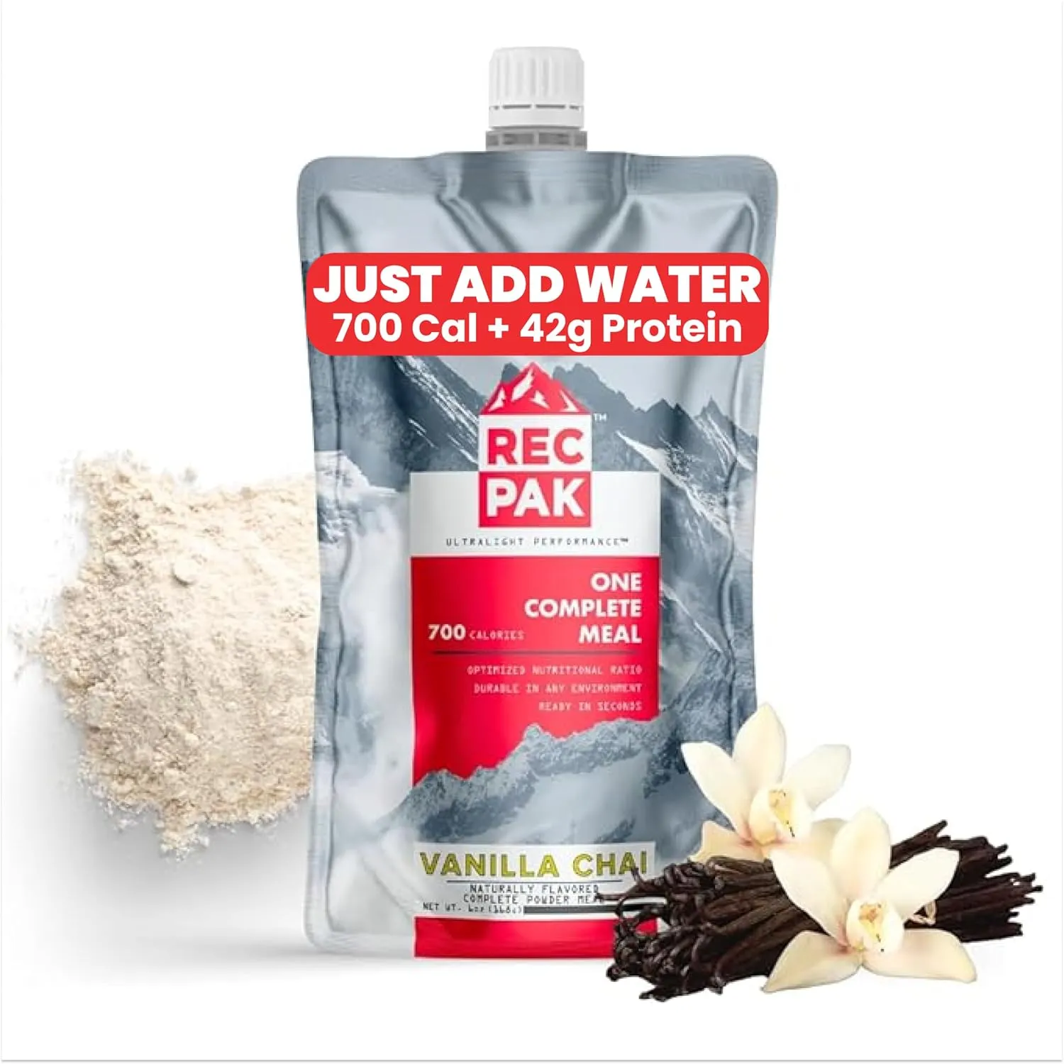 RecPak Performance Ultralight Instant Meals For Your Next Adventure | 700 Cal 42g Protein I Vanilla Chai (3-Pack)