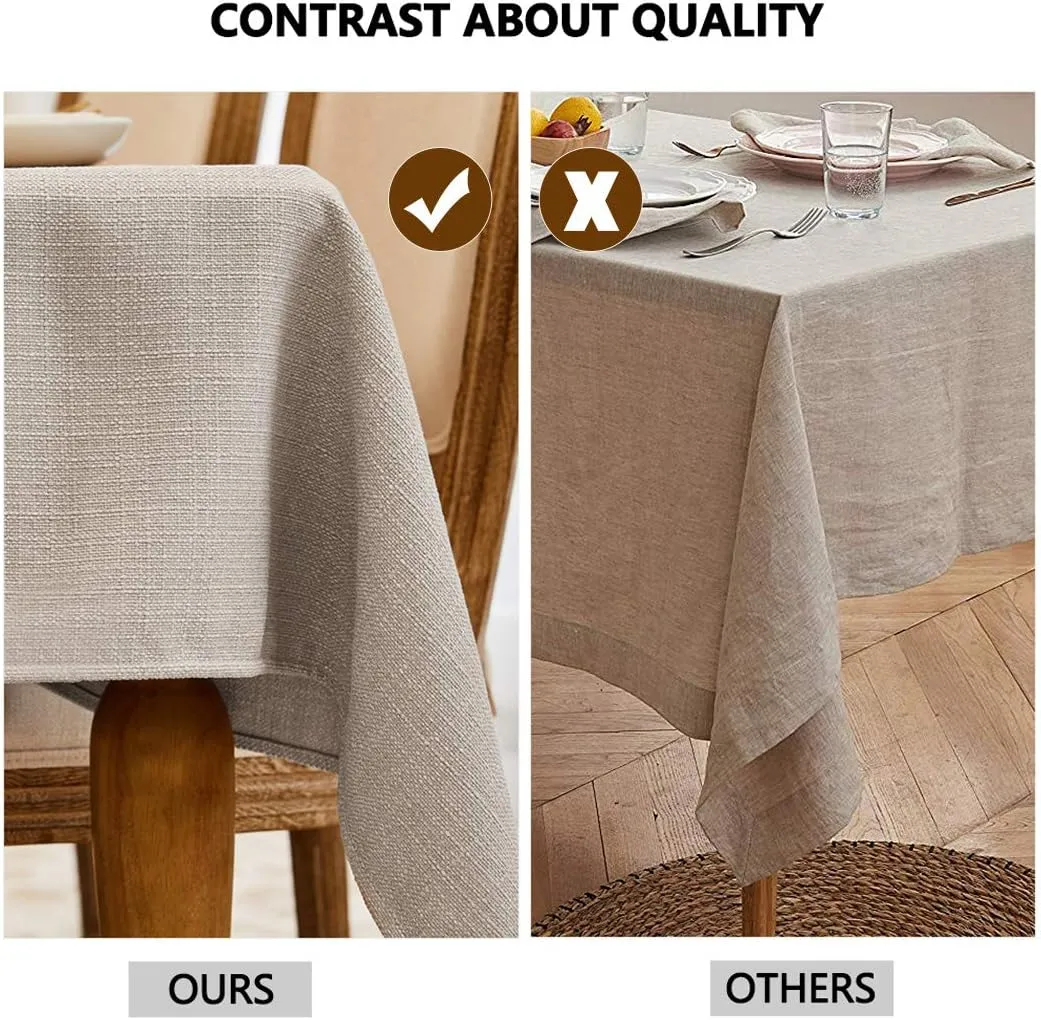 Rectangle Tablecloth Faux Linen Waterproof and Wrinkle Resistant Oblong Decorative Table Cloth for Kitchen Dining Party Buffet (Beige, 57x85 Inch)