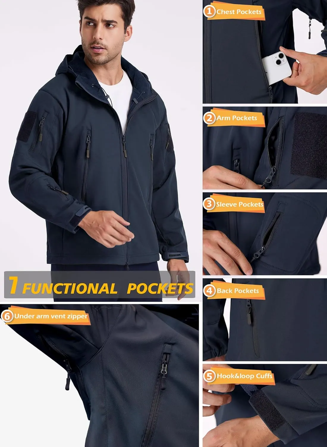 ReFire Gear Men's Army Special Ops Military Tactical Jacket Softshell Fleece Hooded Outdoor Coat