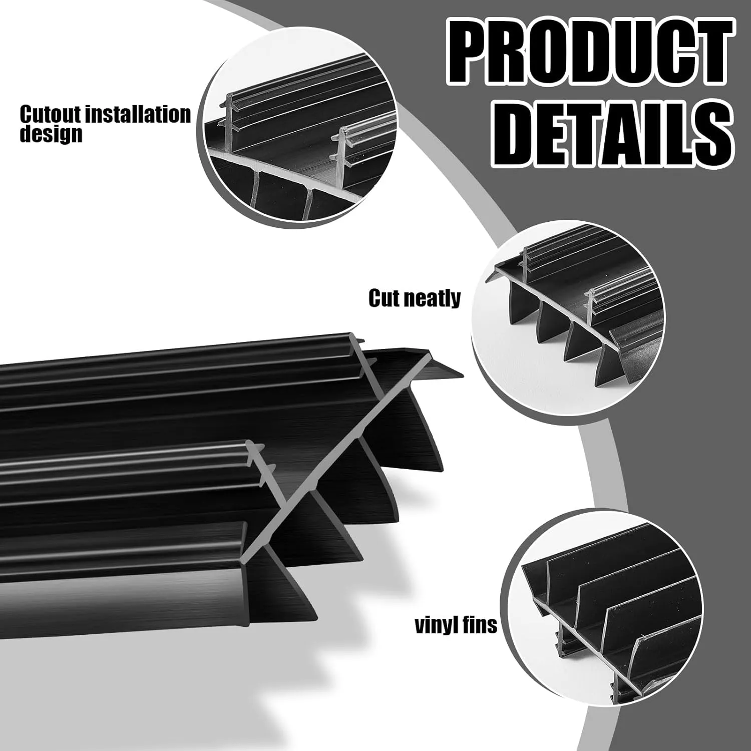 Replacement Door Bottom with Vinyl Fins 36" Long 1 3/4" Wide Threshold Seal Bottom of Door Weatherstrip Kerf Weather Stripping for 7/8" Between Barbs(Black,4 Pcs)