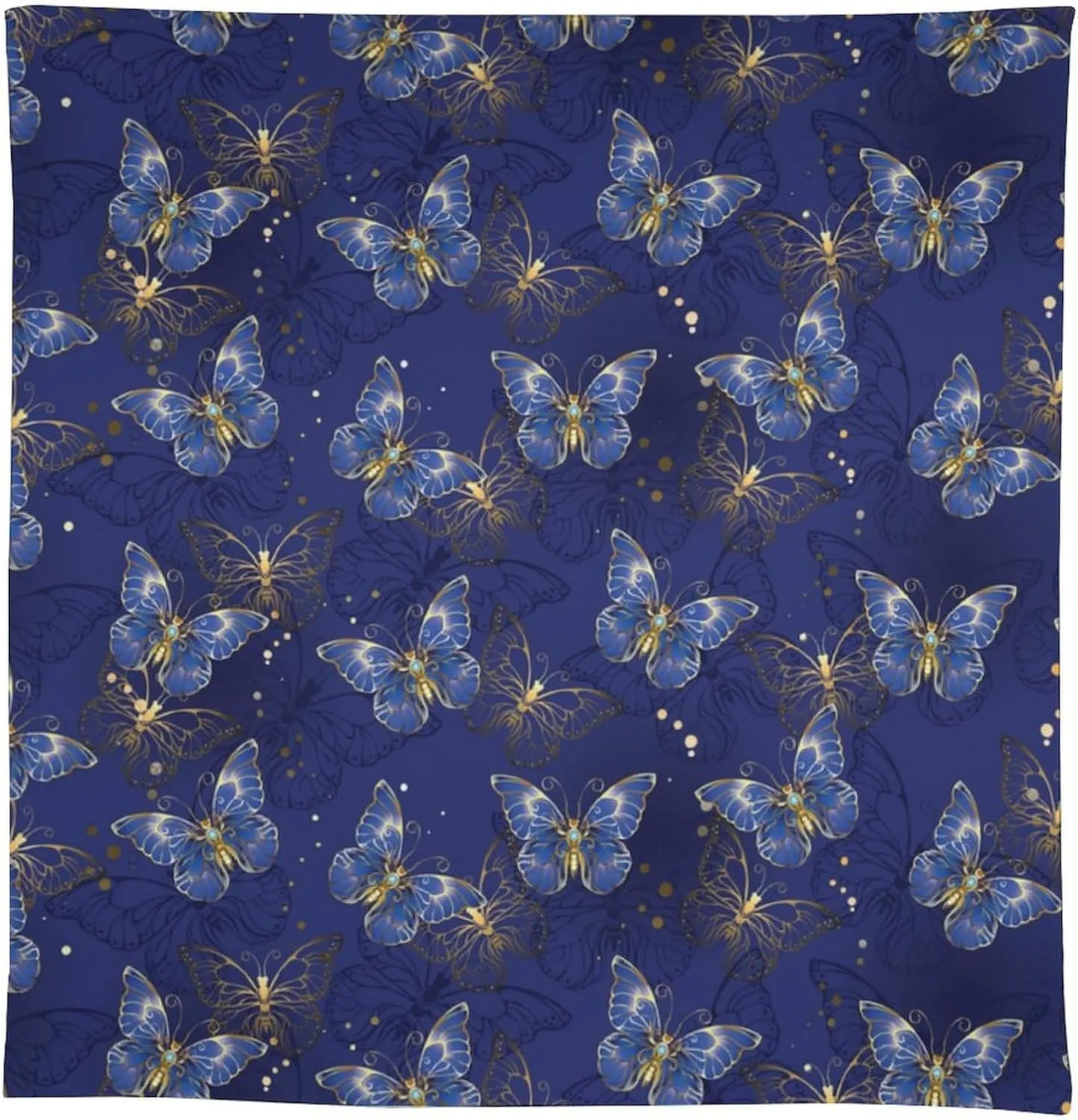Retro Blue Butterfly Tablecloth, Luxury Golden Blue Butterfly Print Table Cover for Home Dining Decor Kitchen Party Outdoor 55x75in