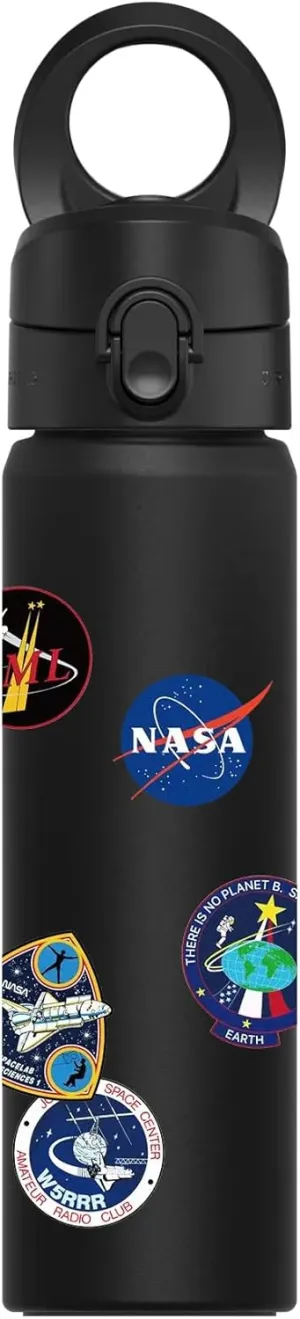 RHINOSHIELD AquaStand Magnetic Bottle 23 oz | Stainless Steel Insulated Sport Bottle without straw, with MagSafe Handle, Adjustable Tripod, Leak-Proof - Black - NASA/Astronaut Suit - Insignia Patch