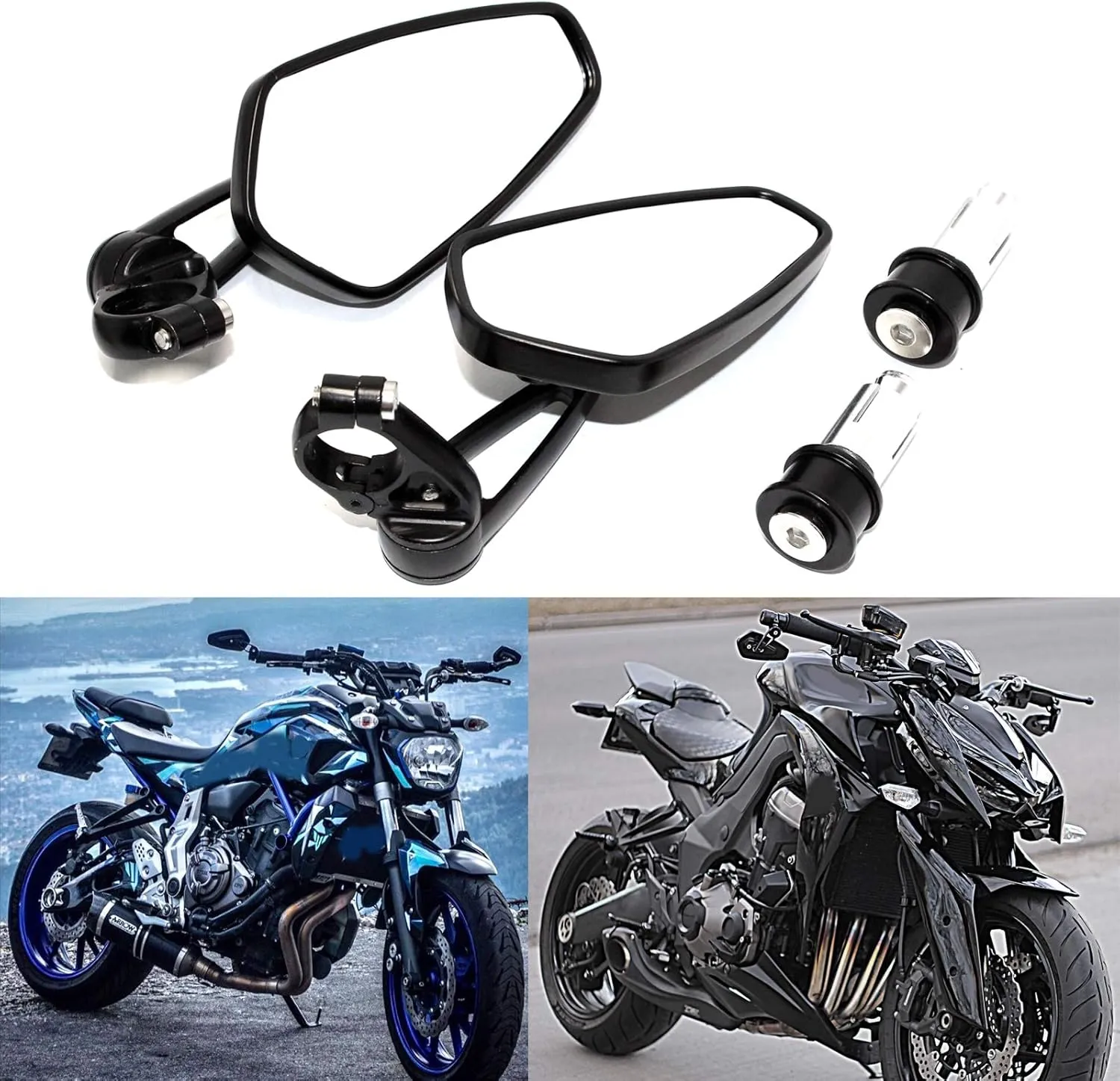 Rich Choices Universal Black Motorcycle 22mm 7/8'' Bar end Rear View Mirrors GROM MSX125 CB500F Z125 pro Z650 Z750 Z800 Z900 MT-03 MT-07 FZ-07 MT-09 FZ-09 MT-10 FZ-10 MT-25 FZ6 FZ8 FZ6R SV650 SV1000