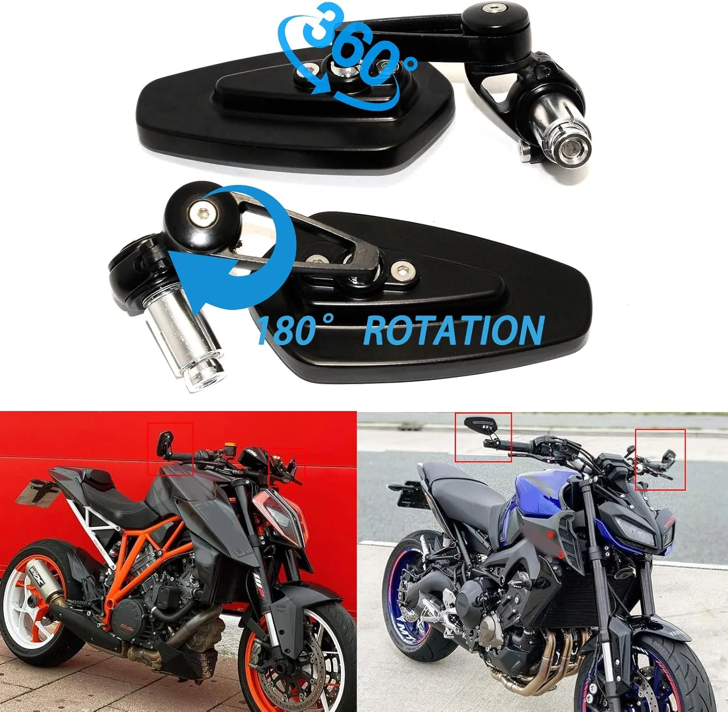 Rich Choices Universal Black Motorcycle 22mm 7/8'' Bar end Rear View Mirrors GROM MSX125 CB500F Z125 pro Z650 Z750 Z800 Z900 MT-03 MT-07 FZ-07 MT-09 FZ-09 MT-10 FZ-10 MT-25 FZ6 FZ8 FZ6R SV650 SV1000