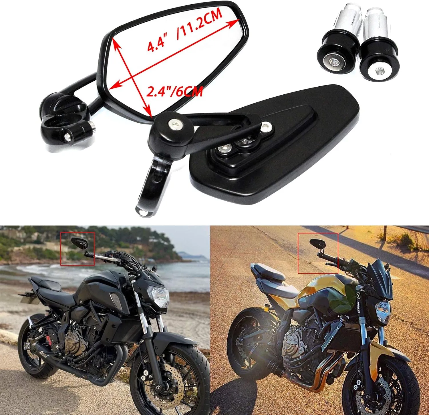 Rich Choices Universal Black Motorcycle 22mm 7/8'' Bar end Rear View Mirrors GROM MSX125 CB500F Z125 pro Z650 Z750 Z800 Z900 MT-03 MT-07 FZ-07 MT-09 FZ-09 MT-10 FZ-10 MT-25 FZ6 FZ8 FZ6R SV650 SV1000