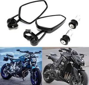 Rich Choices Universal Black Motorcycle 22mm 7/8'' Bar end Rear View Mirrors GROM MSX125 CB500F Z125 pro Z650 Z750 Z800 Z900 MT-03 MT-07 FZ-07 MT-09 FZ-09 MT-10 FZ-10 MT-25 FZ6 FZ8 FZ6R SV650 SV1000