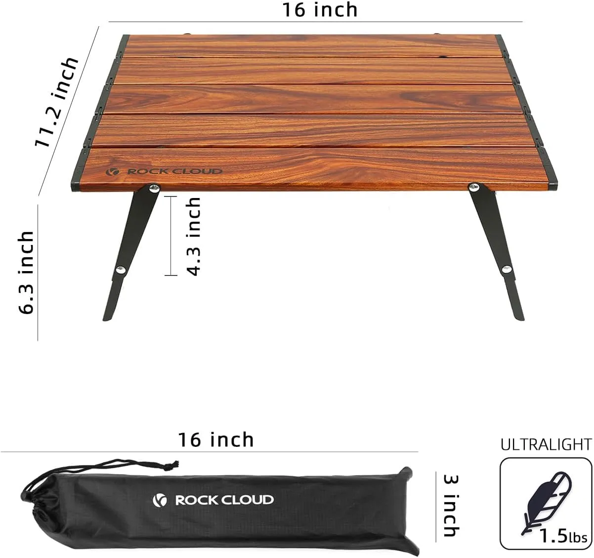 ROCK CLOUD Ultralight Folding Beach Table Adjust Height Aluminum Portable Mini Camping Table
