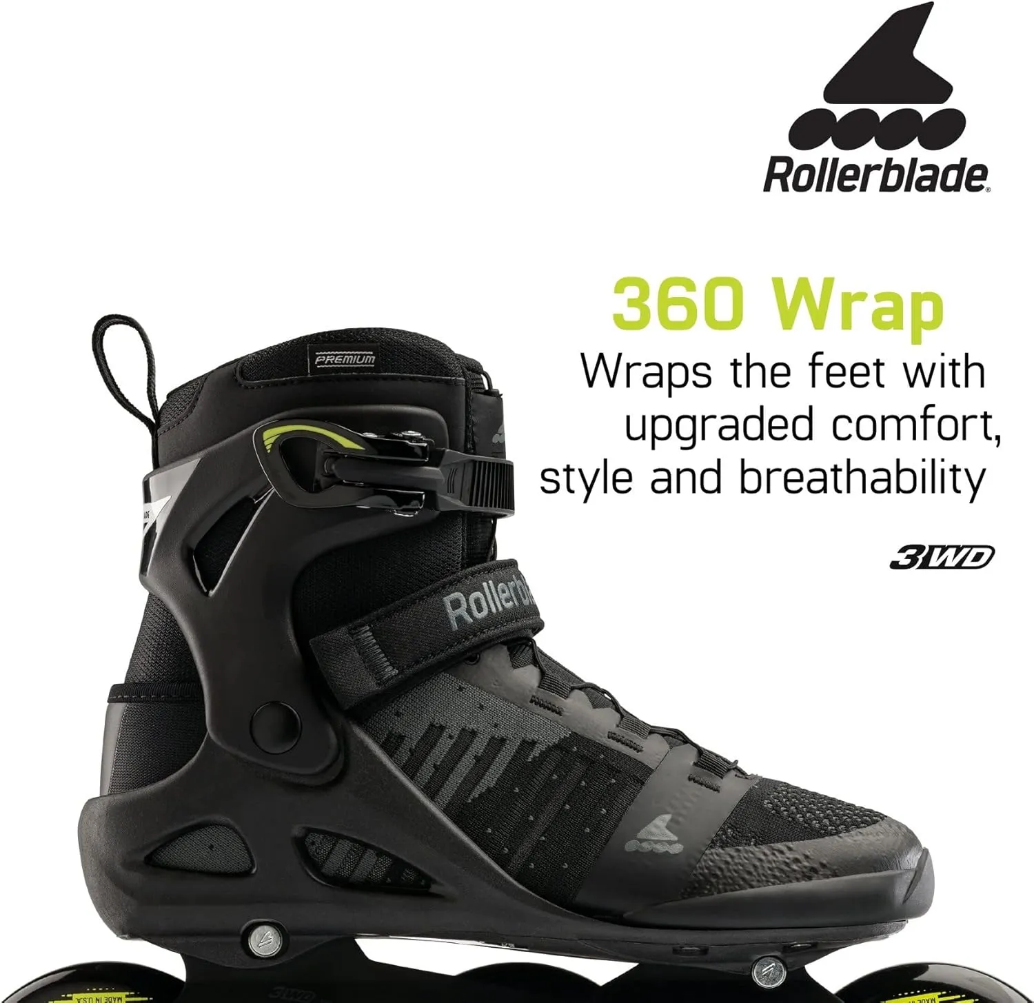 Rollerblade Macroblade 110 3WD Mens Adult Fitness Inline Skate, Black and Lime, Performance Inline Skates