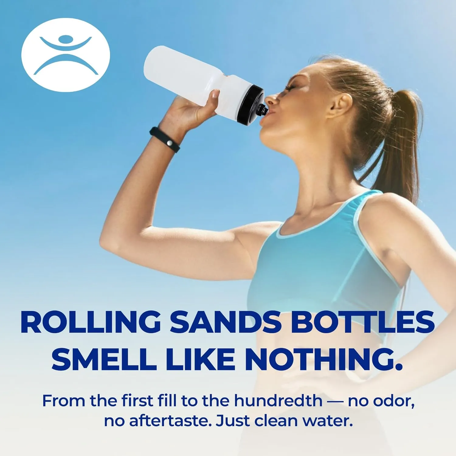Rolling Sands USA Made 24 oz Sports Squeeze Water Bottles, 8 Pack, BPA-Free, Easy Drink One Way Flow Valve, Fits Most Bike Cages, Dishwasher Safe, Durable, Reusable and Lightweight, Clear Frost