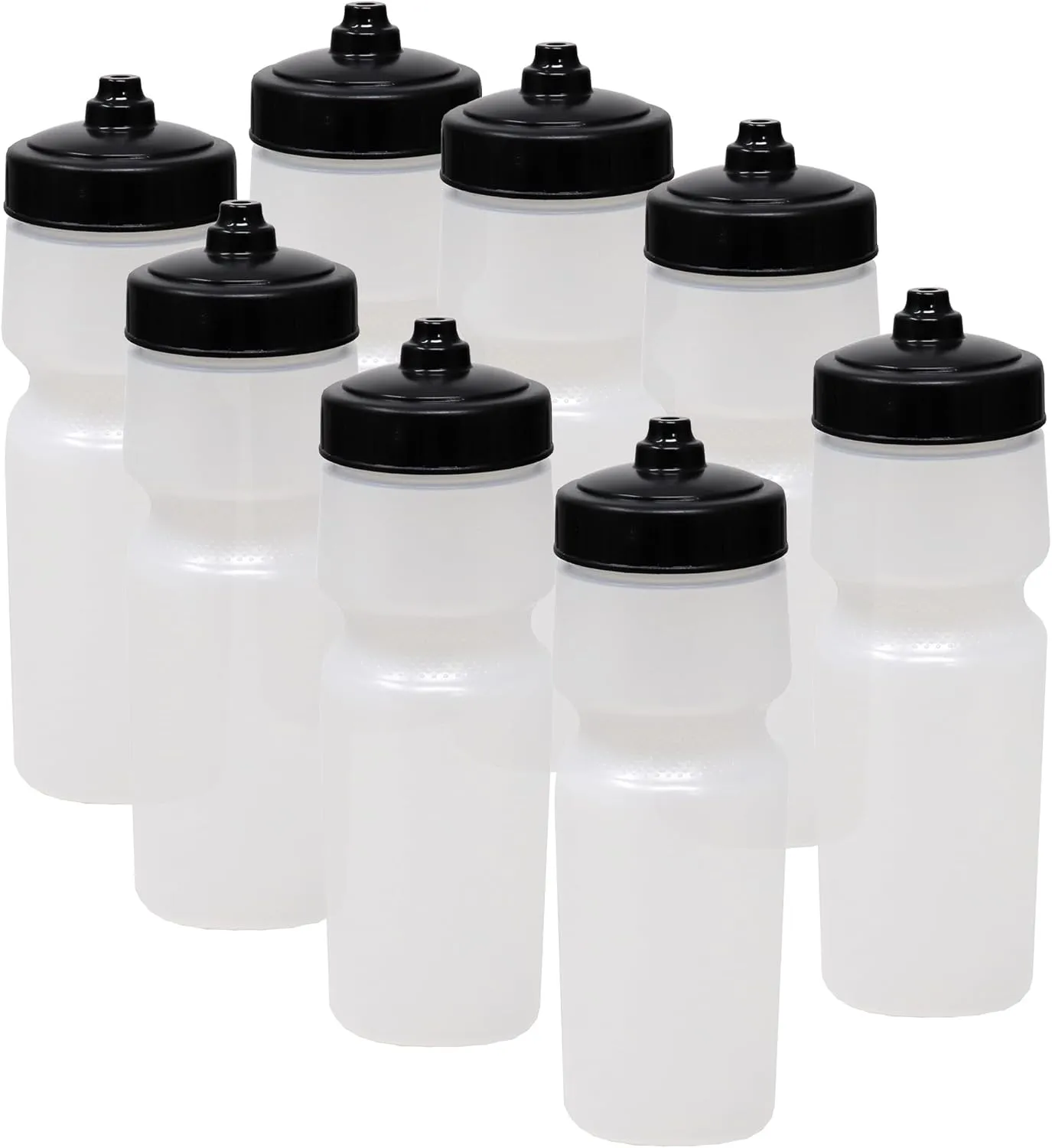 Rolling Sands USA Made 24 oz Sports Squeeze Water Bottles, 8 Pack, BPA-Free, Easy Drink One Way Flow Valve, Fits Most Bike Cages, Dishwasher Safe, Durable, Reusable and Lightweight, Clear Frost