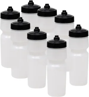 Rolling Sands USA Made 24 oz Sports Squeeze Water Bottles, 8 Pack, BPA-Free, Easy Drink One Way Flow Valve, Fits Most Bike Cages, Dishwasher Safe, Durable, Reusable and Lightweight, Clear Frost