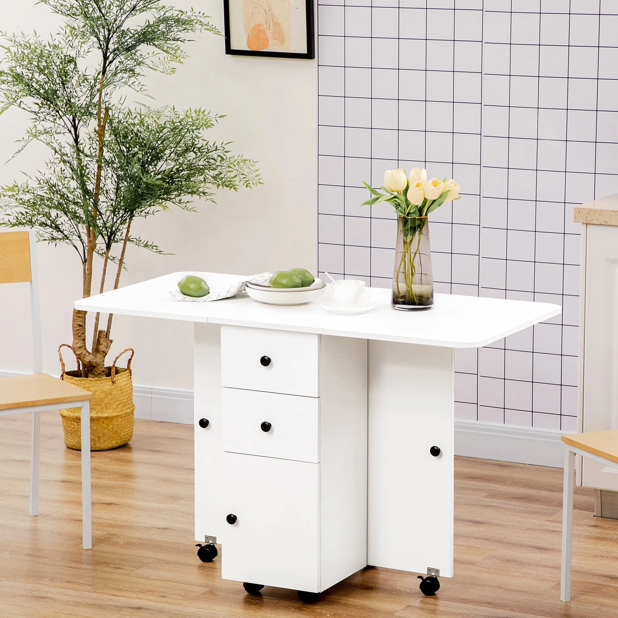 Rootz Folding Kitchen Table - Dining Table - Space-saving Table - Durable Chipboard - 120cm x 60cm x 76.5cm