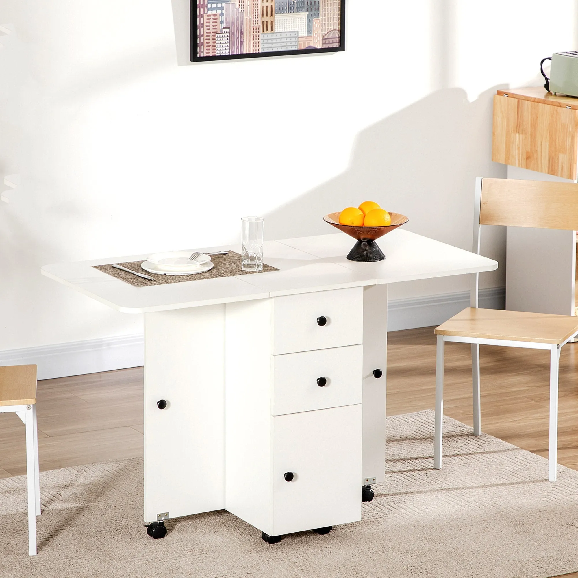 Rootz Folding Kitchen Table - Dining Table - Space-saving Table - Durable Chipboard - 120cm x 60cm x 76.5cm
