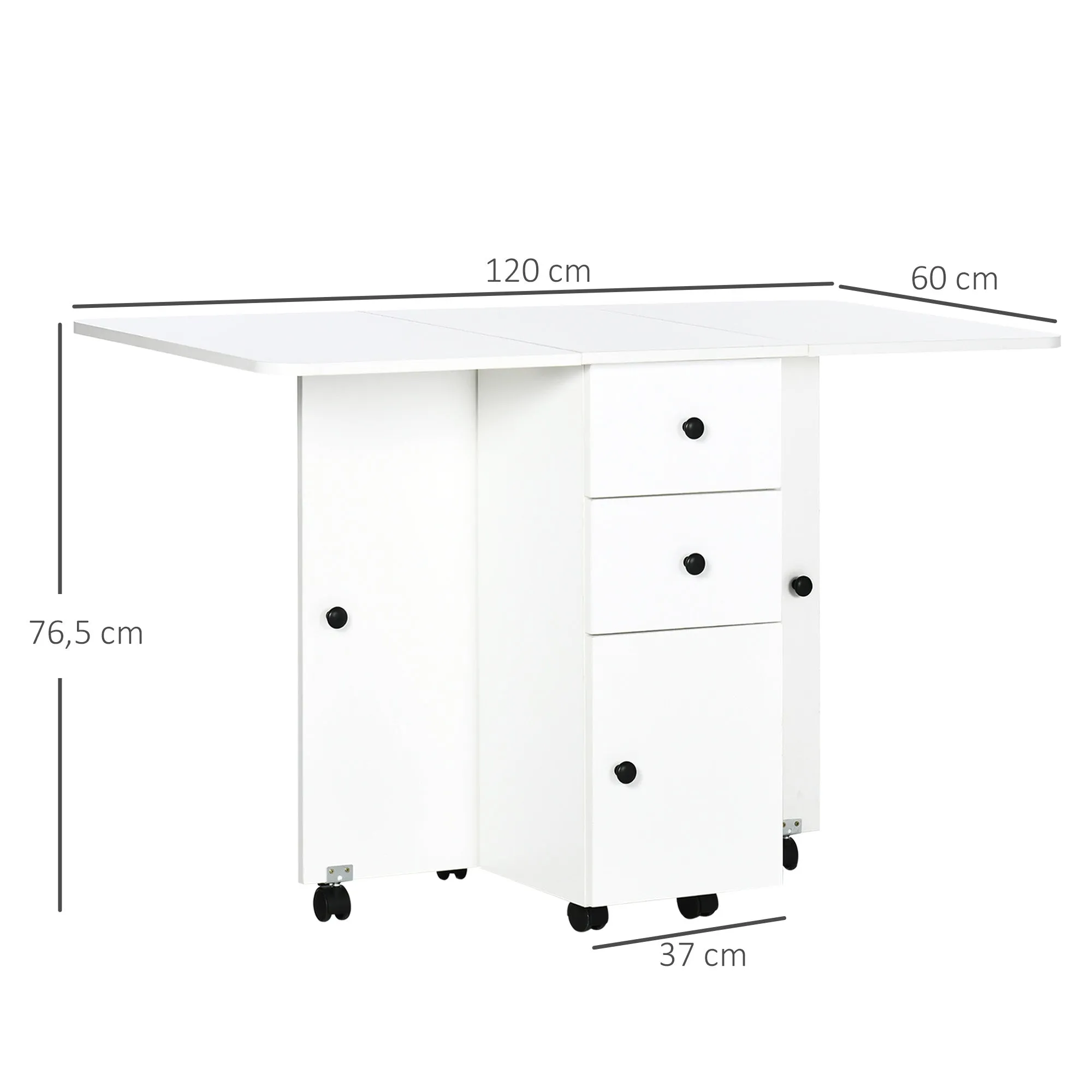Rootz Folding Kitchen Table - Dining Table - Space-saving Table - Durable Chipboard - 120cm x 60cm x 76.5cm