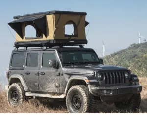 Roveroll Aluminum Shell Pop-Up Roof Top Tent | Taupe Body & Black Rainly 53"