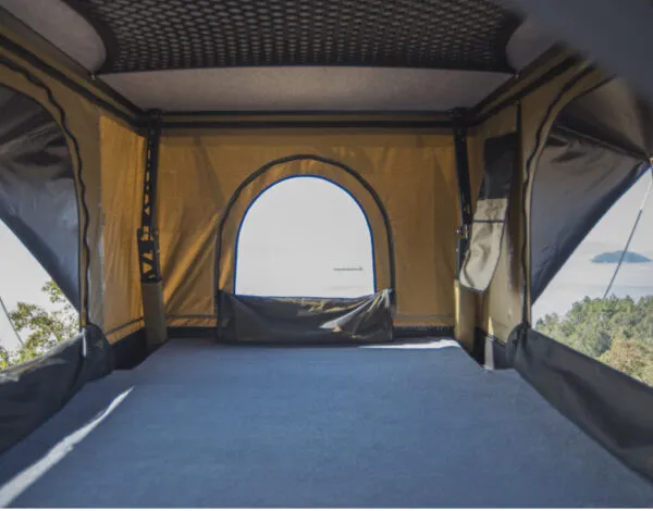 Roveroll Aluminum Shell Pop-Up Roof Top Tent | Taupe Body & Black Rainly 53"