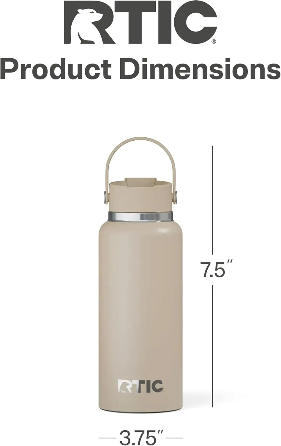 RTIC 32oz Outback Bottle, Insulated, Stainless Steel, Metal, Double Wall Vacuum-Insulation, Ceramic Lined, Leak-Proof Lid, BPA-Free Water Flask for Hiking, Running, Sports, Outdoor, Beach