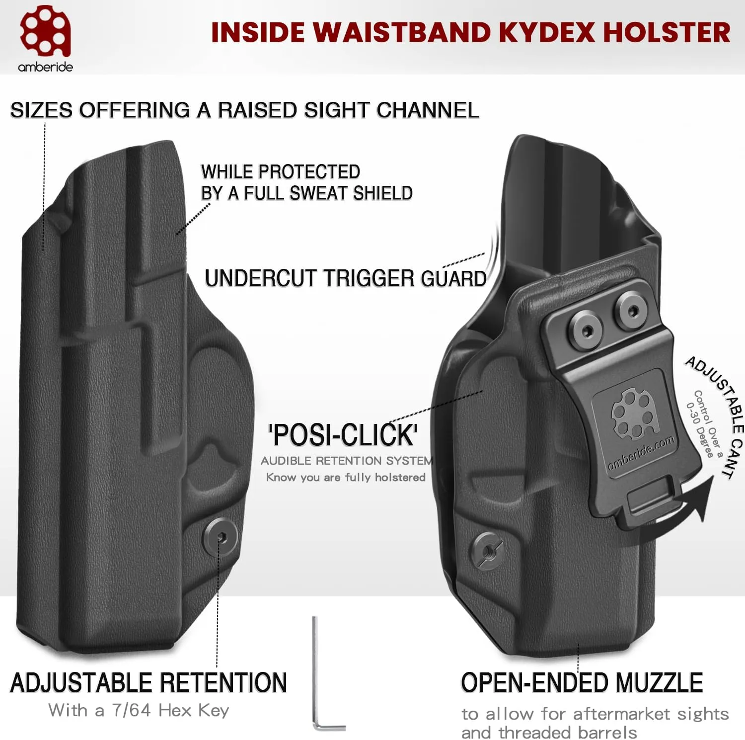 Ruger Max 9 Holster IWB Kydex Fit: Ruger Max-9 Pistol – Inside Waistband Concealed Carry – Adjustable Cant & 'Posi-Click' Retention – No Wear - No Jitter - USA Made by Amberide
