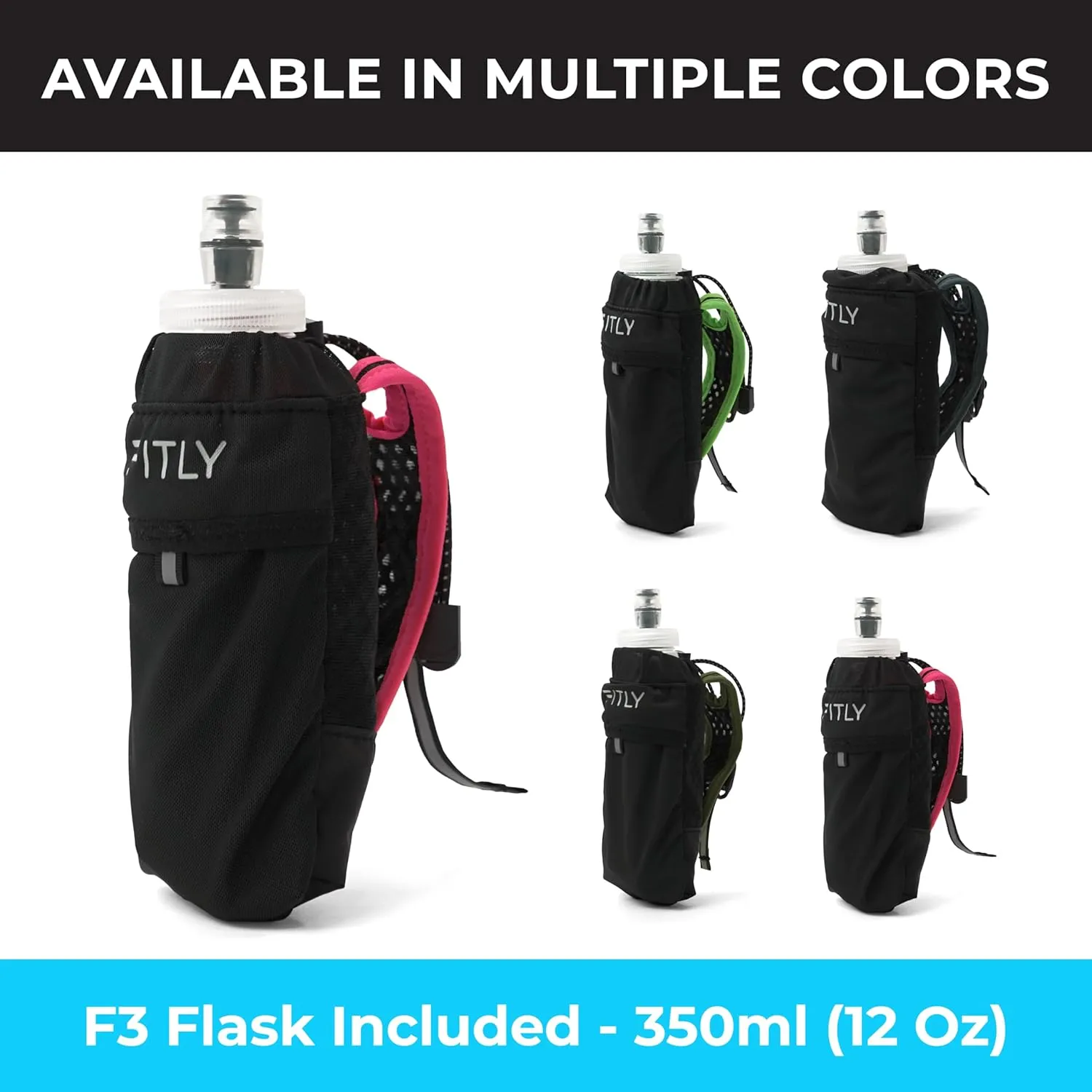 Running Handheld Water Bottle 10 oz Soft Flask - Hand Water Bottle For Runners, Hiking, Skiing & Outdoor Activity - F3LPG (300ml) Collapsible Flask - Hydration Holder with Pocket - Petrol Blue