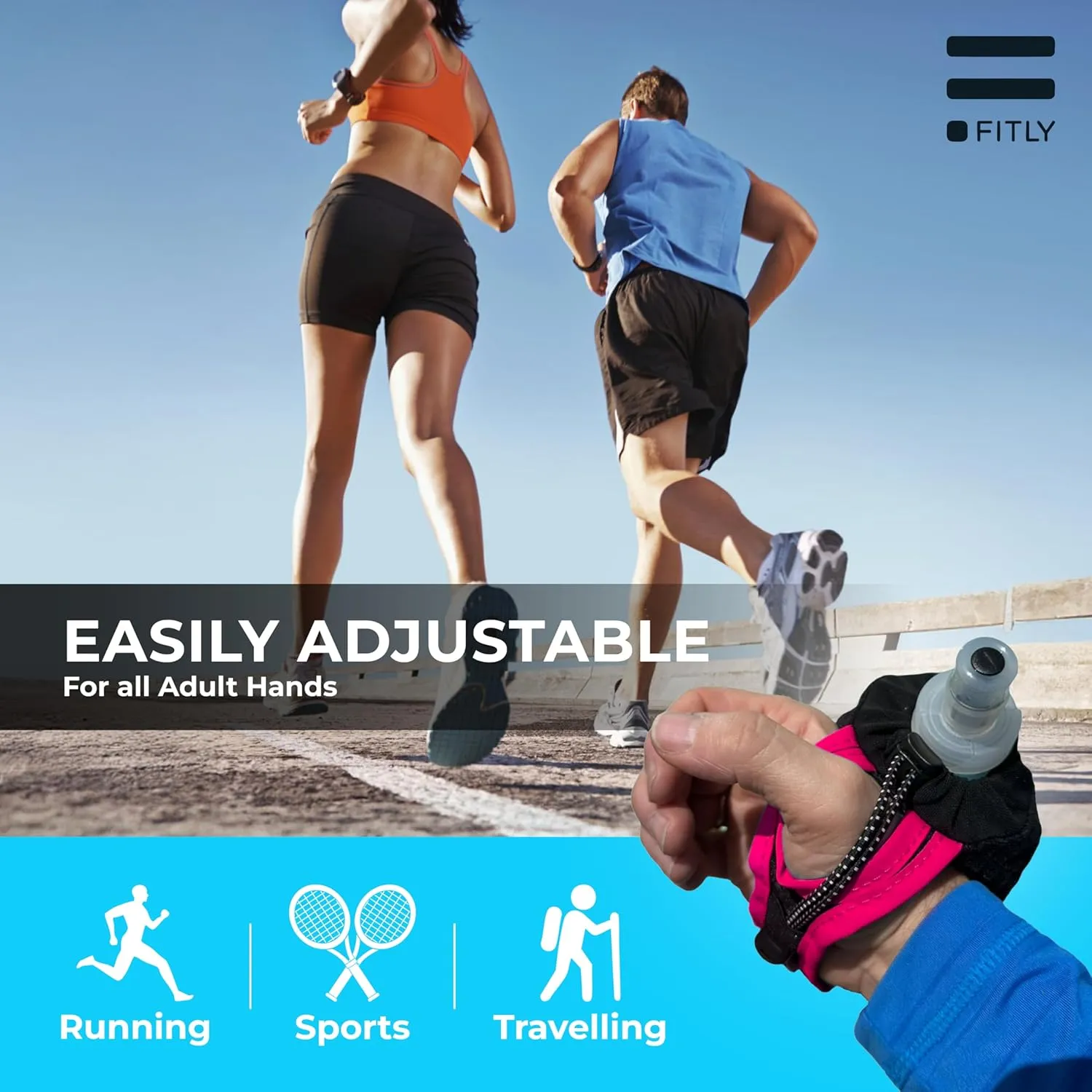 Running Handheld Water Bottle 10 oz Soft Flask - Hand Water Bottle For Runners, Hiking, Skiing & Outdoor Activity - F3LPG (300ml) Collapsible Flask - Hydration Holder with Pocket - Petrol Blue