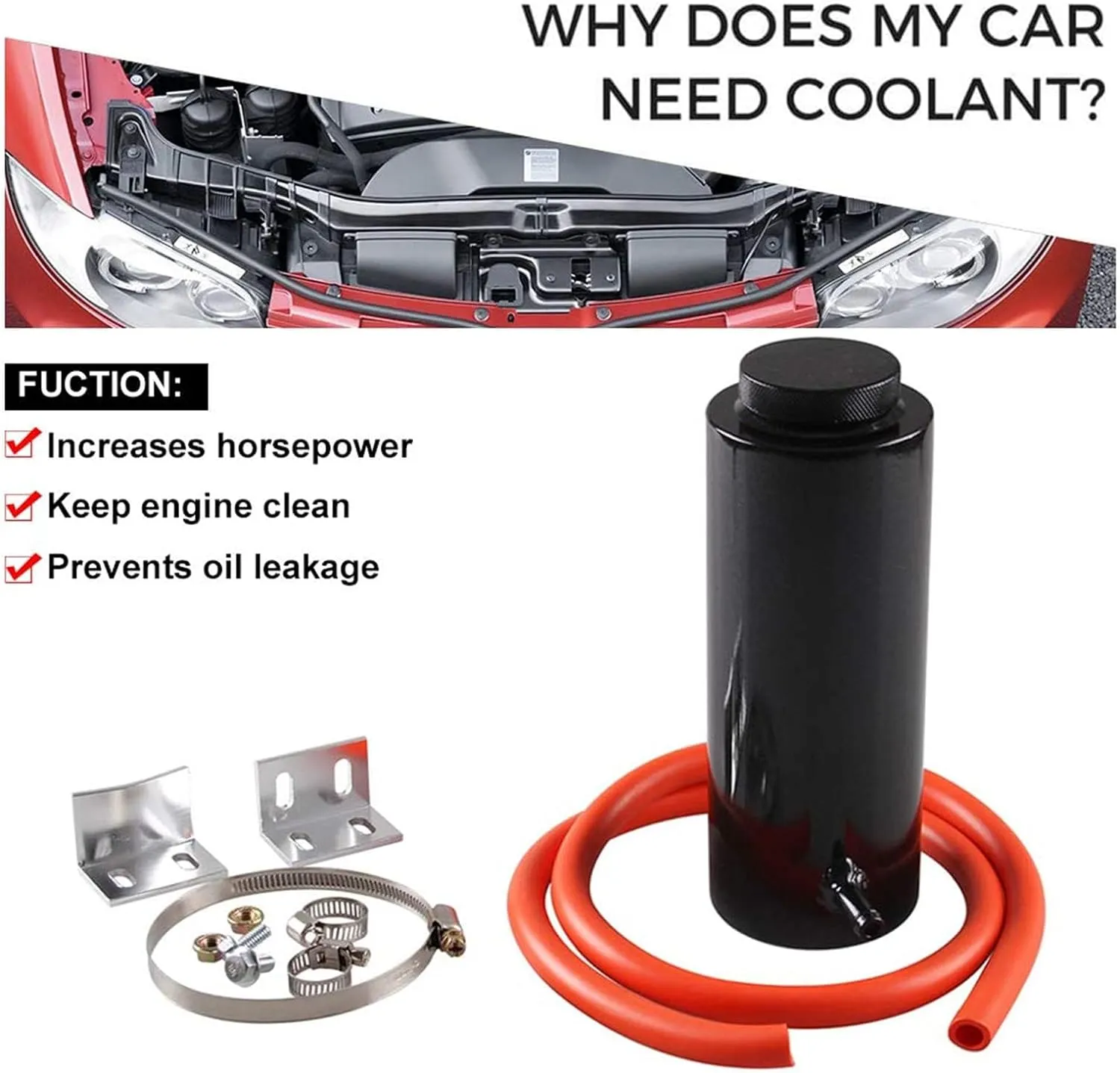 RYANSTAR Universal car Radiator Coolant Tank 800ml Coolant Expansion Tank Overflow Oil Catch Tank Cooling Catch Bottle Reservoir Aluminum Billet Black