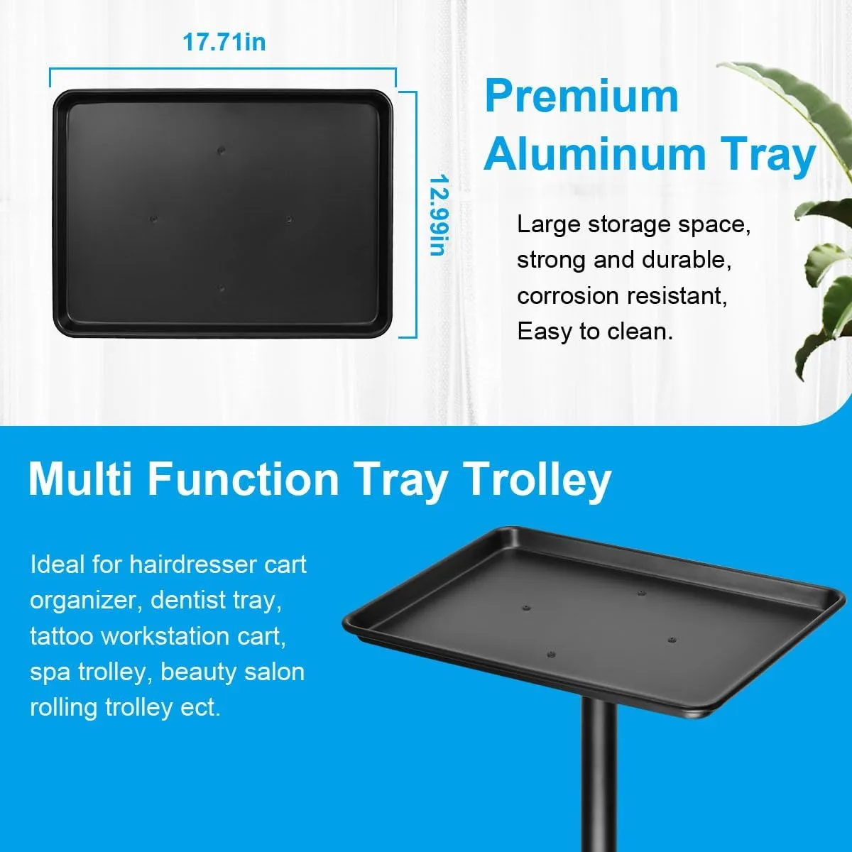 Salon Tray Cart Premium Aluminum Tattoo Tray Rolling Trolley Adjustable Height Storage Utility Cart for Clinic Spa Rolling Tray (Black)