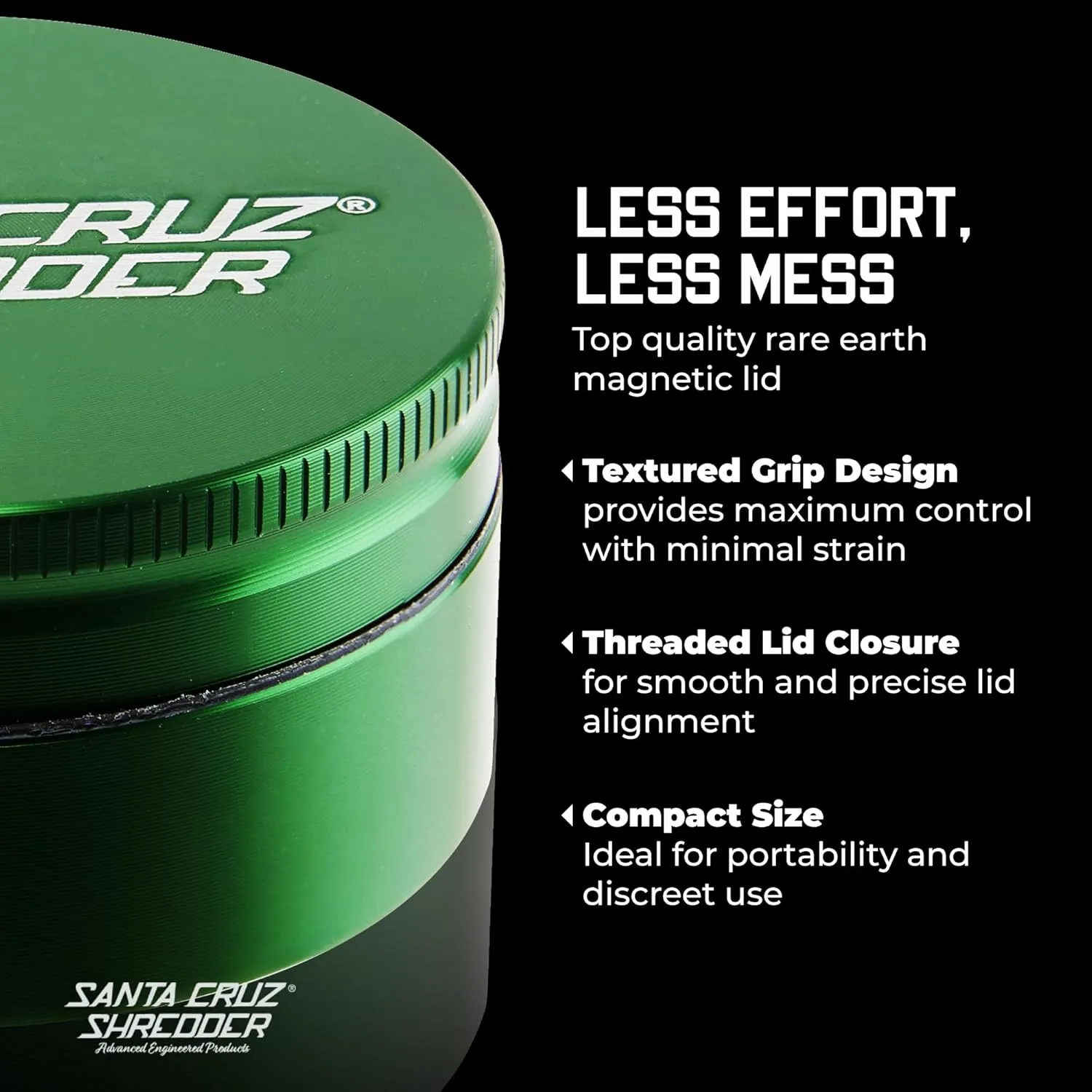 Santa Cruz Shredder Metal Herb Grinder Knurled Top for Stronger Grip 2-Piece 2.2" (Green)