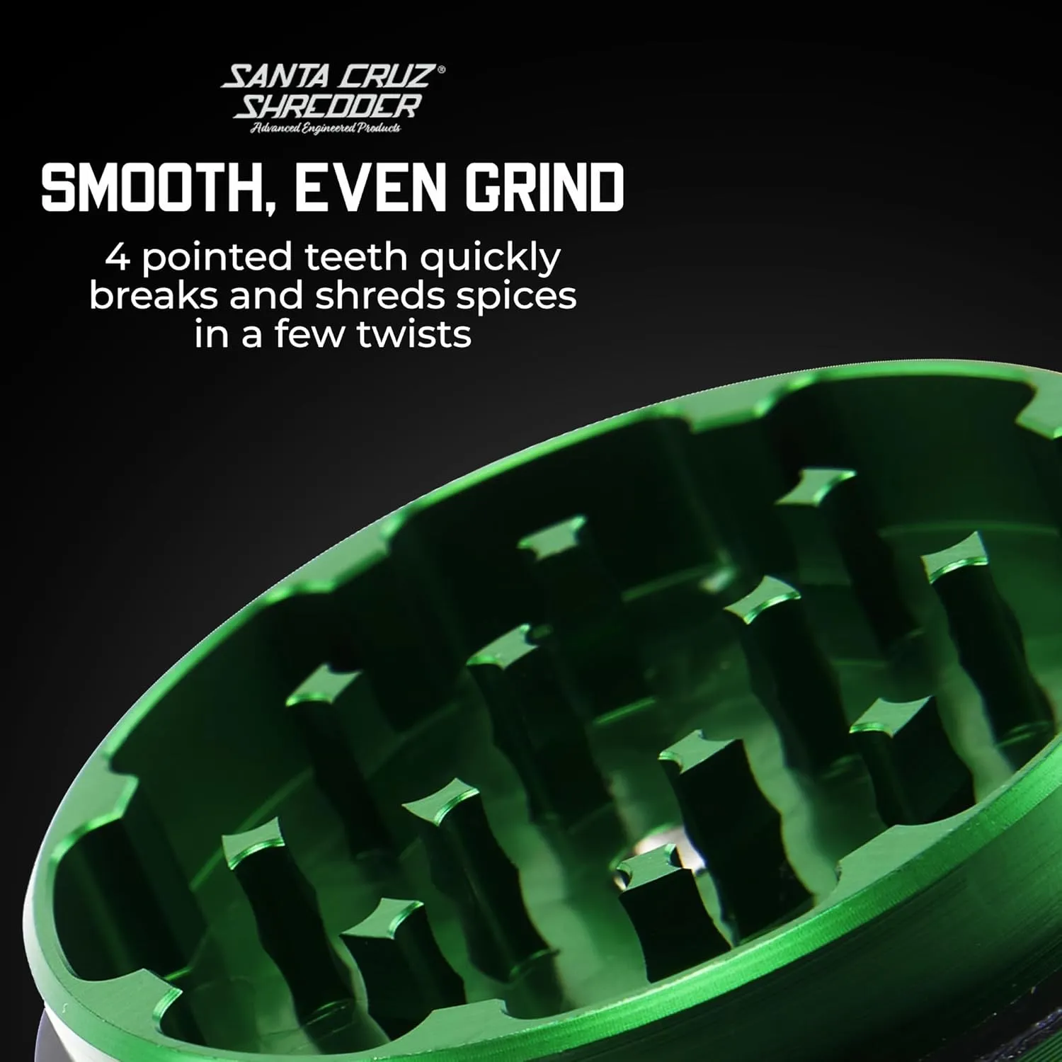 Santa Cruz Shredder Metal Herb Grinder Knurled Top for Stronger Grip 2-Piece 2.2" (Green)