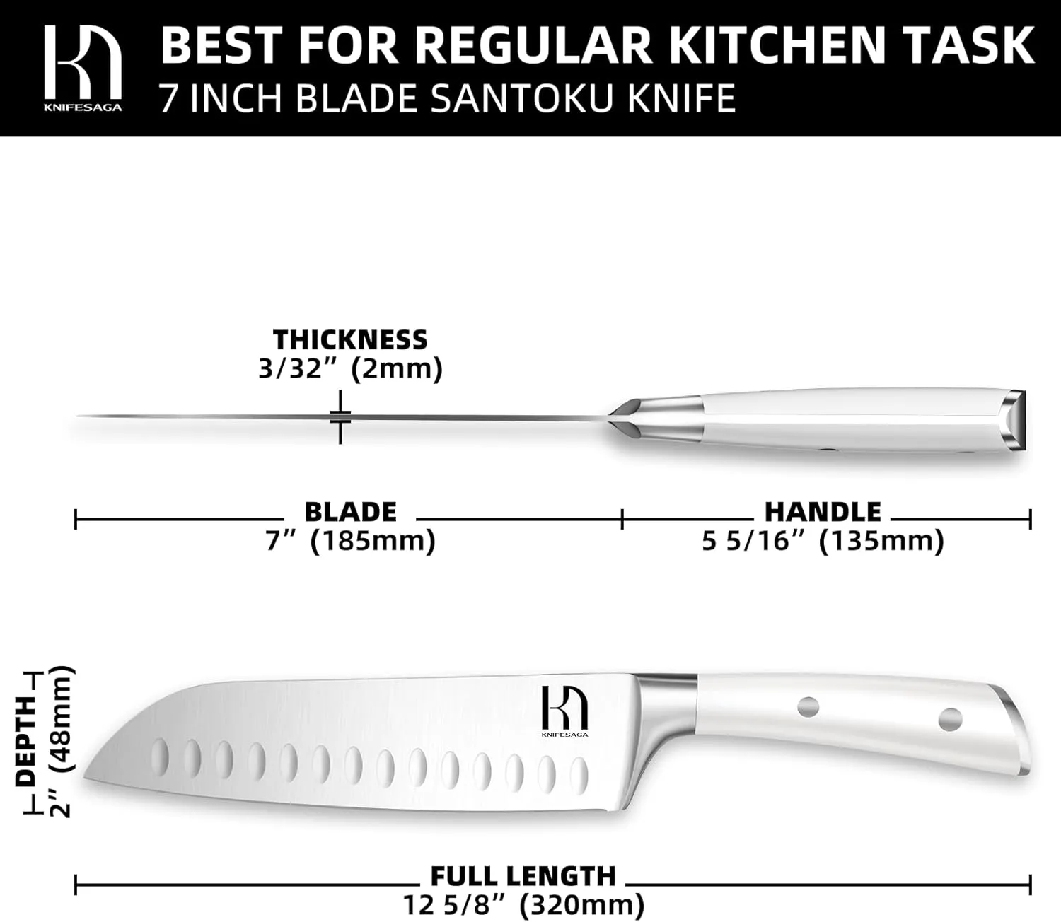 Santoku Knife 7 Inch, Japanese Professional Chef knife High Carbon Stainless Steel, Razor Sharp Chefs Kitchen Knife, Vegetable Chopping Knife for Cooking With Full-tang Handle, White