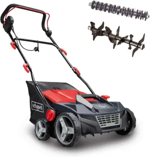 SC38 Electric Scarifier | 1600W | Cutting Width 38 cm | Large 45 Litre Pickup Bin | Adjustable Working Height -12 to  6 mm | Scarification and Aeration Shaft Included
