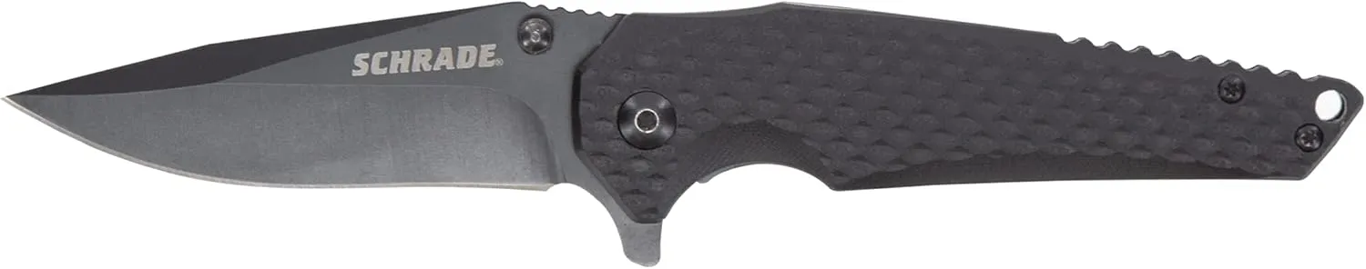 Schrade 1136038 7.4in Stainless Steel Folding Knife with 3.5in Clip Point Blade and G-10 Handle for Outdoor Survival, Camping and EDC, Black