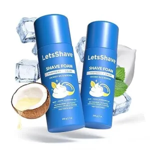 Sensitive Shave Foam For Men, Pack of 2, Alcohol Free, 200 g (Each), Shave Sensitive Foam Menthol for Men, Coconut Oil Enriched, No Alcohol and No Artifical Colour