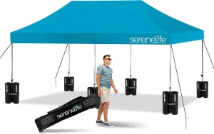 SereneLife Pop Up Canopy Tent 10x20-Commercial Instant Shelter Foldable/Collapsible Sun Shade Canopy Pop Up Tent w/Waterproof UV Resistant Tent Top,Portable Carry Bag&Sand Bag- SLGZ20SB(Sky Blue)