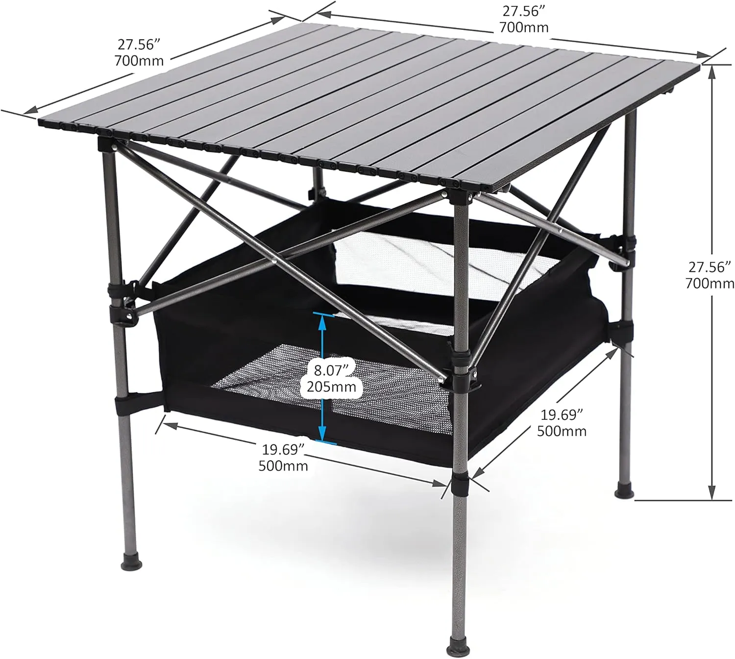Set of 3, Folding Outdoor Camping Table and Chairs Set for Indoor, Outdoor Camping, Picnics, Beach,Backyard, BBQ, Party, Patio 27.56" L*27.56" W*27.56" H Black/Gray