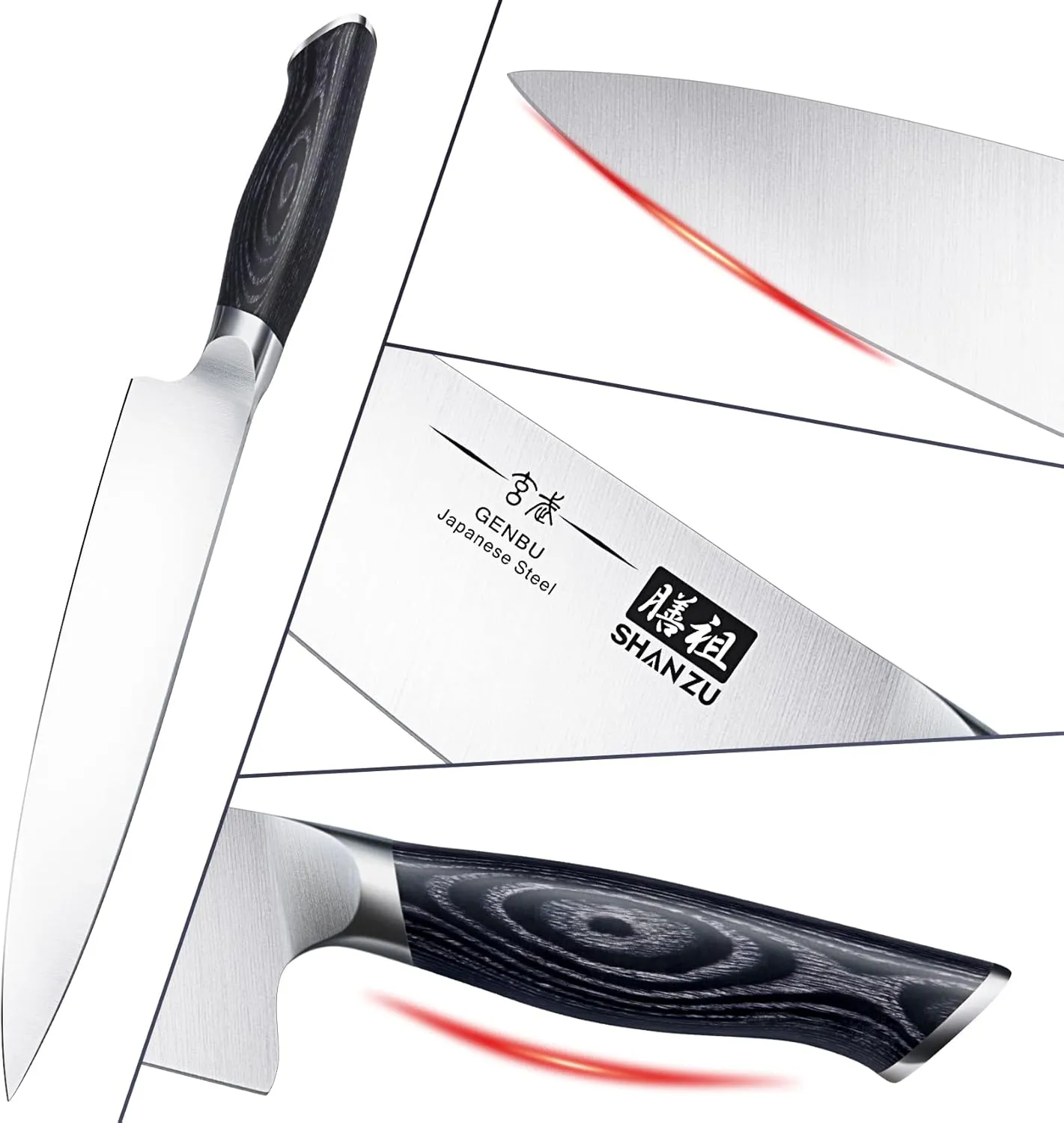 SHAN ZU 8 inch Japanese Chef Knife, Chefs Knife Kitchen Knives, Japanese Super Steel Sharp Chef's Knives with K133 Ergonomic Handle, Black Tortoise Genbu Series