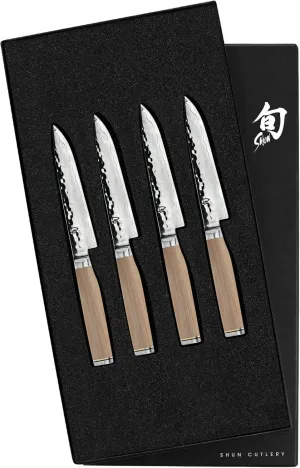 Shun Premier Blonde Steak Knife Set, 4 Piece, 5" Premier Steak Knives, Handcrafted Japanese Knife Set, VG-MAX Core with Damascus Stainless Steel Cladding, Pakkawood Handle