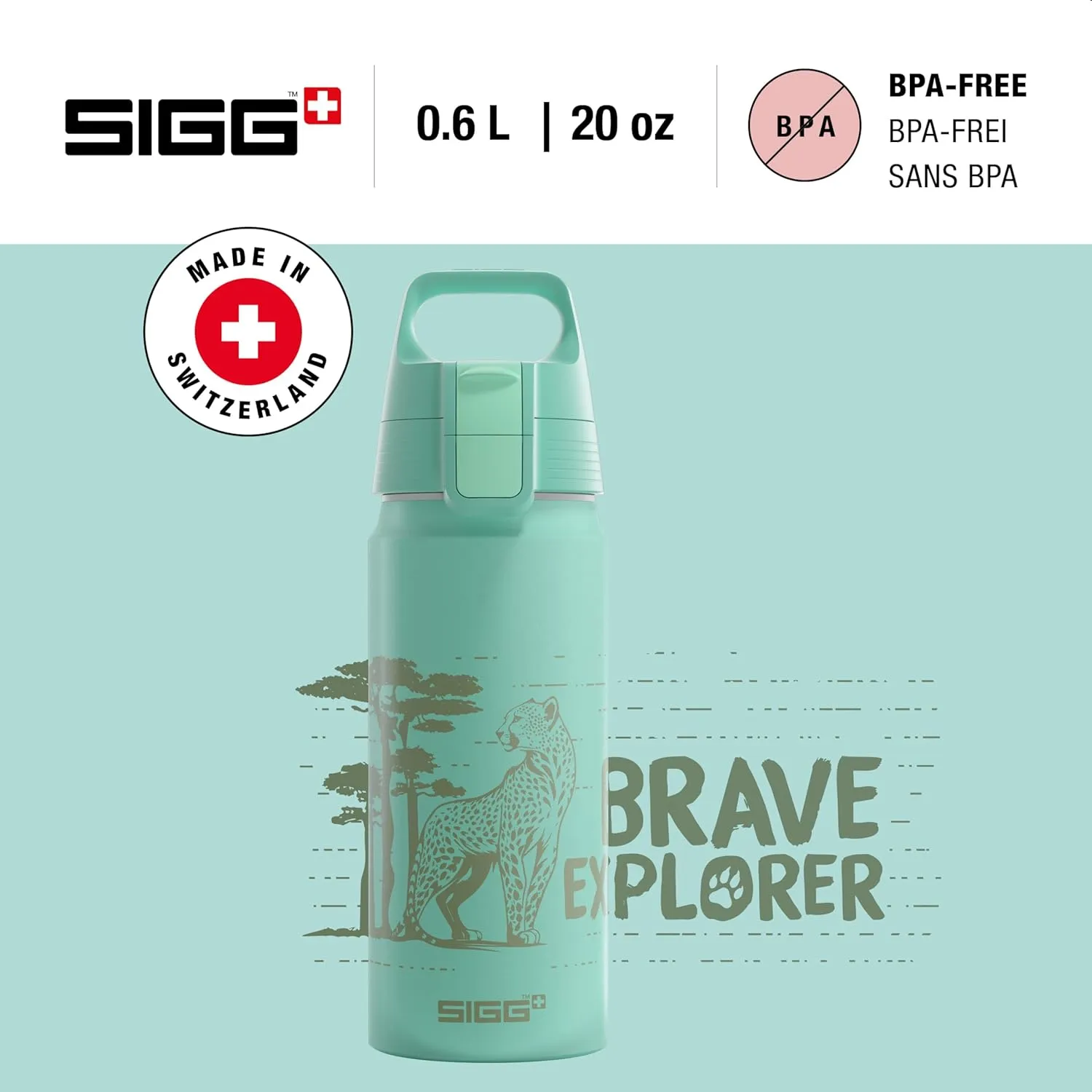 SIGG - Aluminium Children's Drinking Bottle - WMB ONE Brave Cheetah - Suitable for Carbonated Drinks - Leak-Proof - Feather-Light - BPA Free - ClimatePartner Certified - Sports & School - Light Blue -