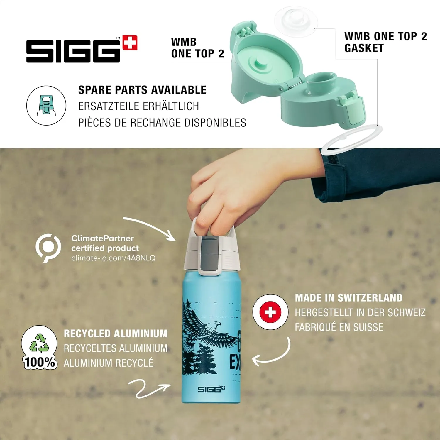 SIGG - Aluminium Children's Drinking Bottle - WMB ONE Brave Cheetah - Suitable for Carbonated Drinks - Leak-Proof - Feather-Light - BPA Free - ClimatePartner Certified - Sports & School - Light Blue -
